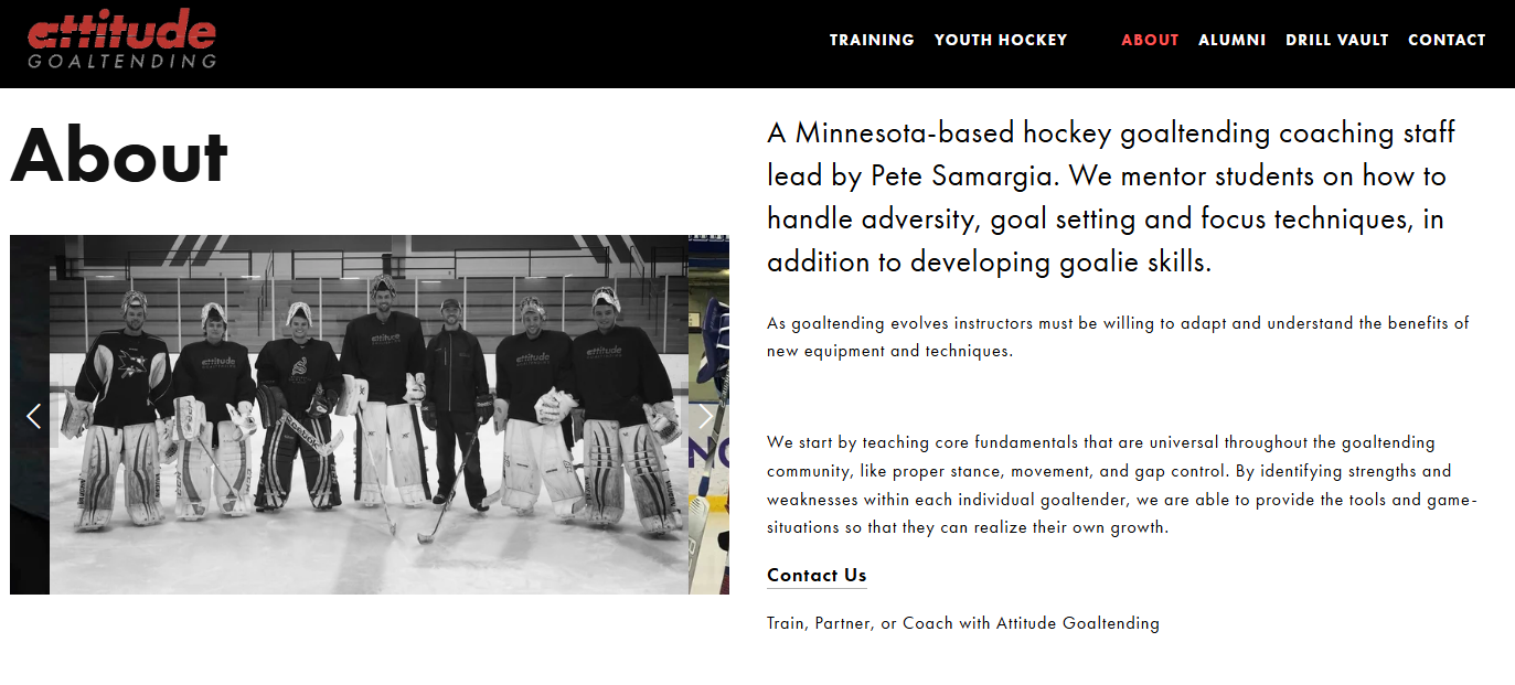 Attitude Goaltending About page